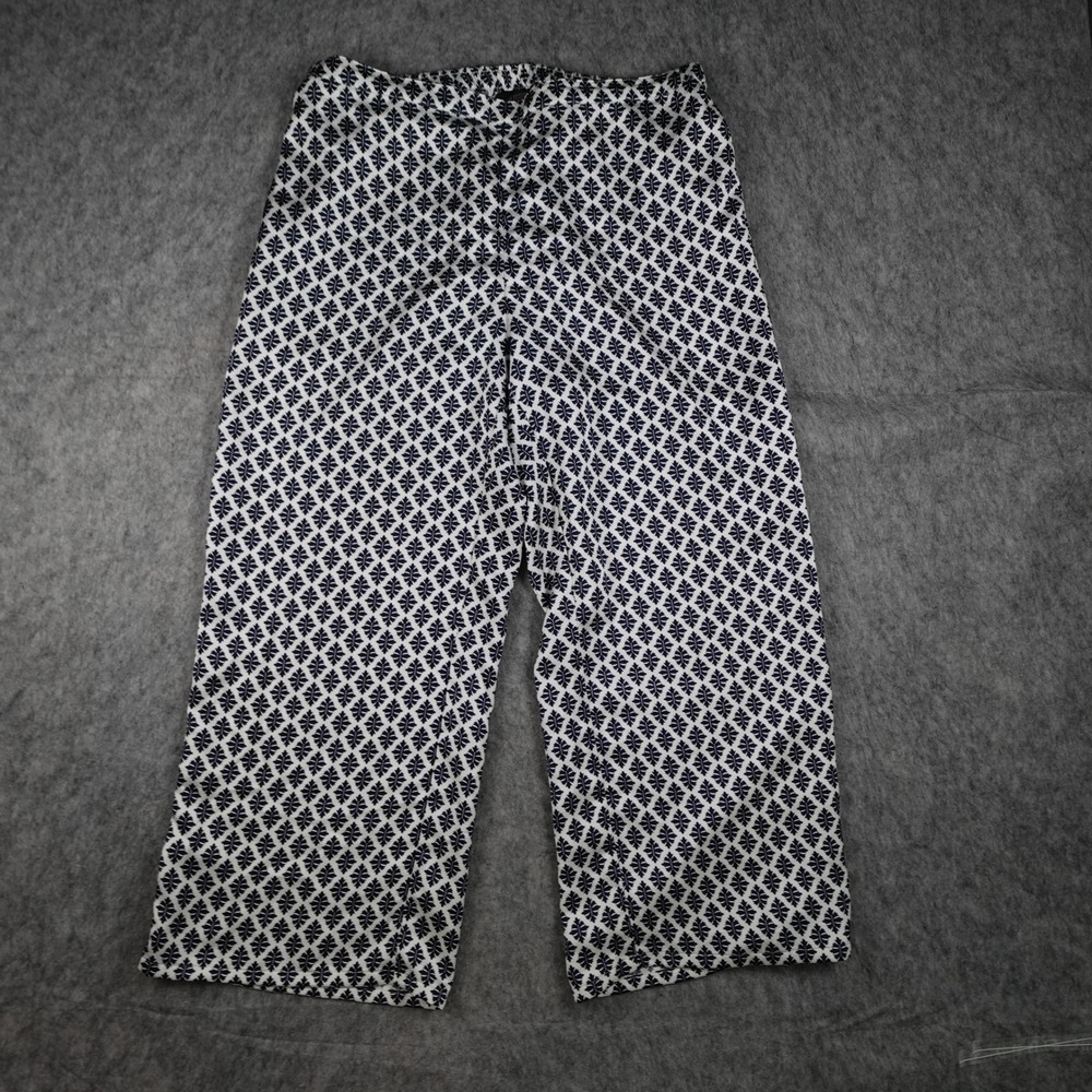 J Jill Pants Women Medium White Blue Geometric Wearever Crop Jersey Knit Pull On